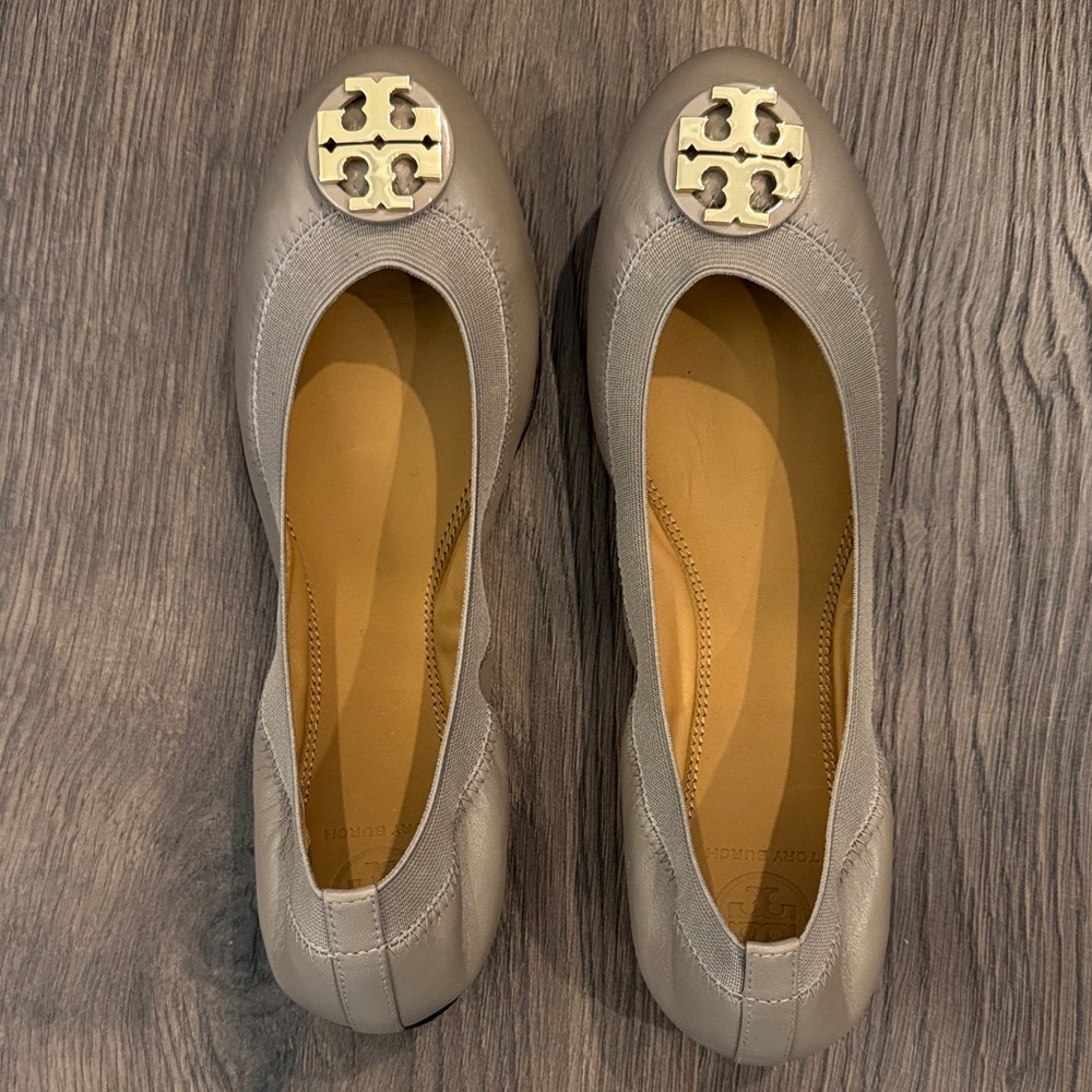 Gray Leather Ballet Flats